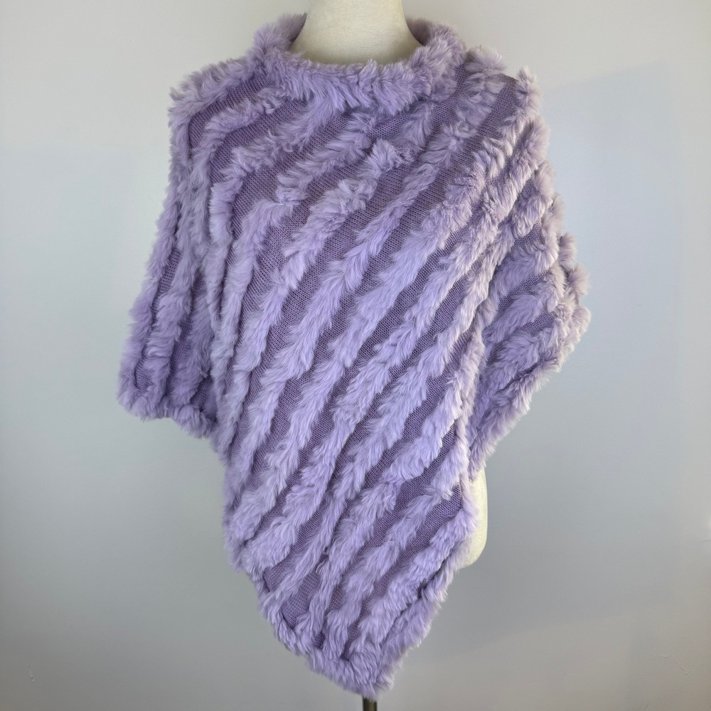 Lady Real  Women's 100% Rabbit Fur Lavender Purple Knitted Pullover Cape Chic OS